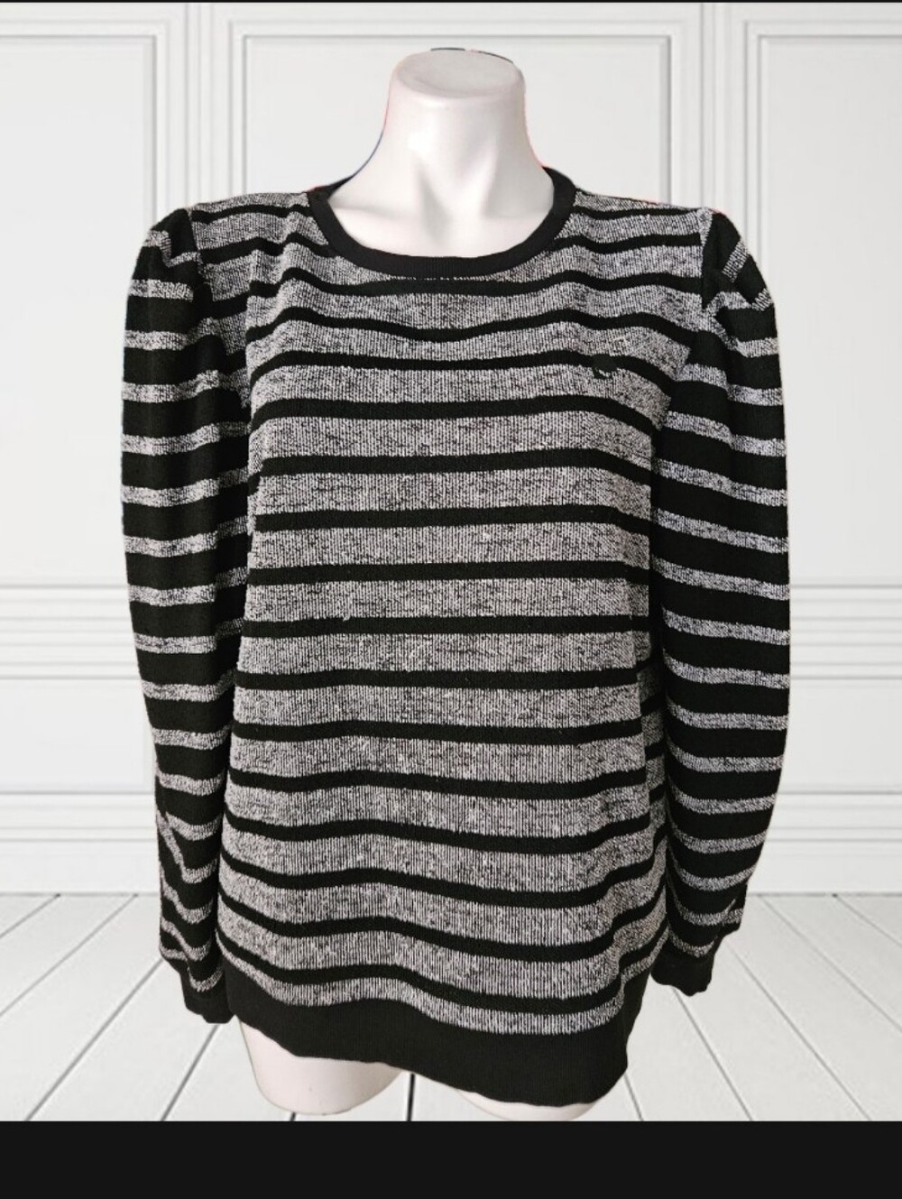 Karl Lagerfeld Paris Women's Puff Sleeve Striped Bouclé Knit Top